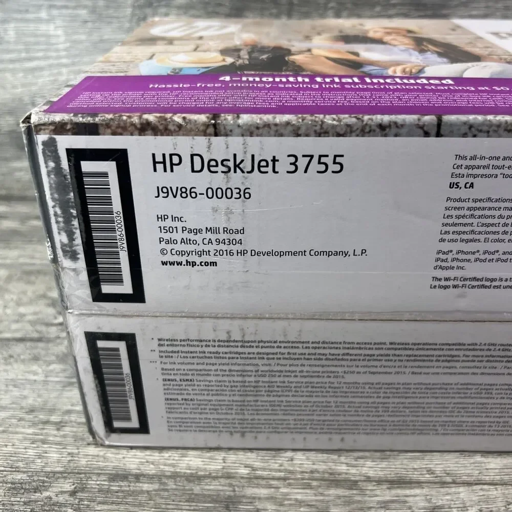 HP DeskJet 3755 Wireless All-in-One Inkjet Printer White New Open Box